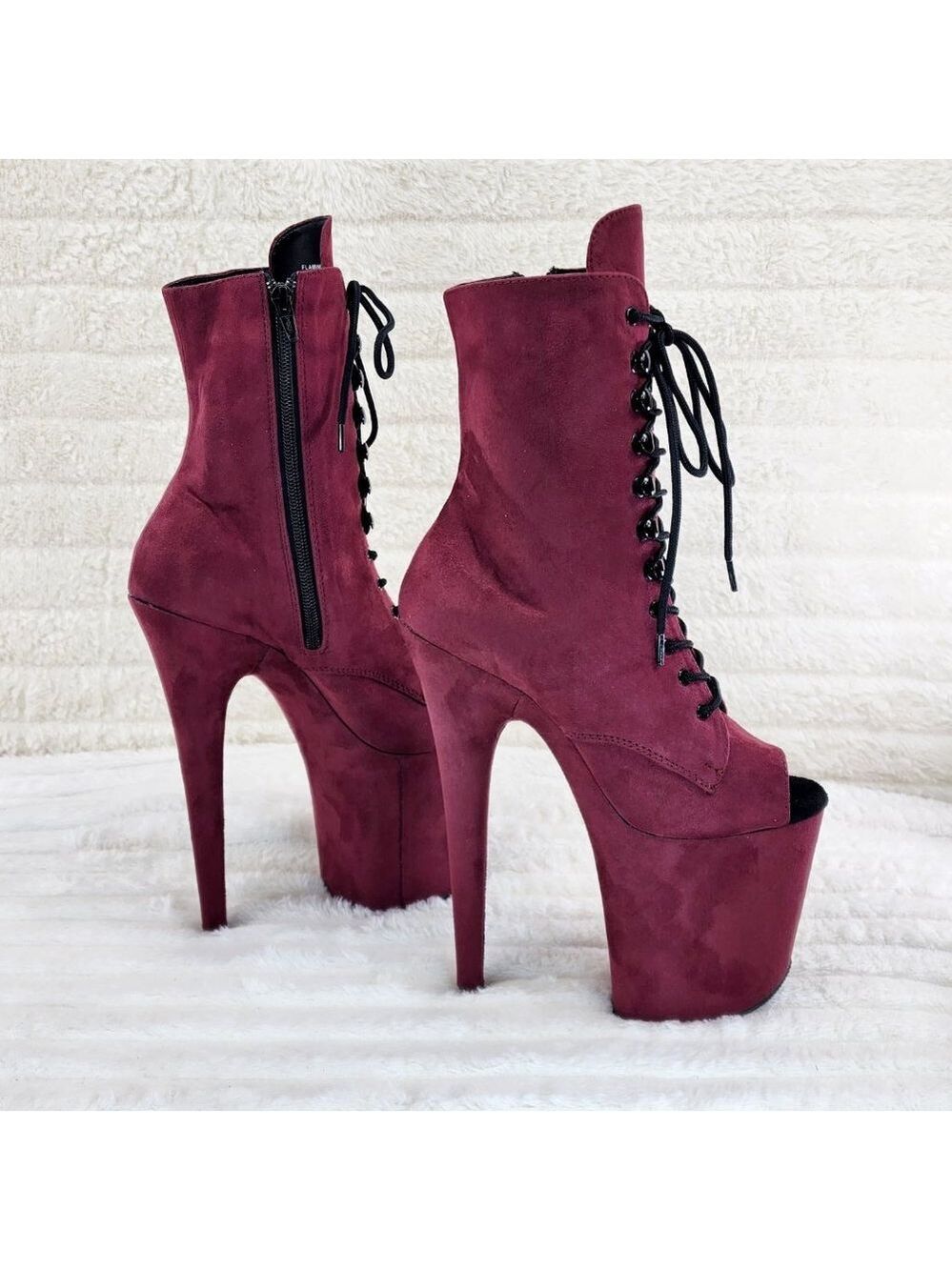Flamingo 1021 Brand New 8" Heel Open Toe Ankle Boot Size 7 Burgundy Red